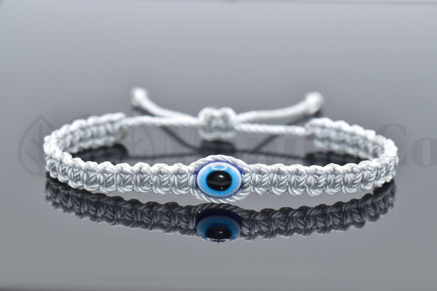 evil eye bracelet, evil eye protection, evil eye amulet, silver braided bracelet, brand new, adjustable