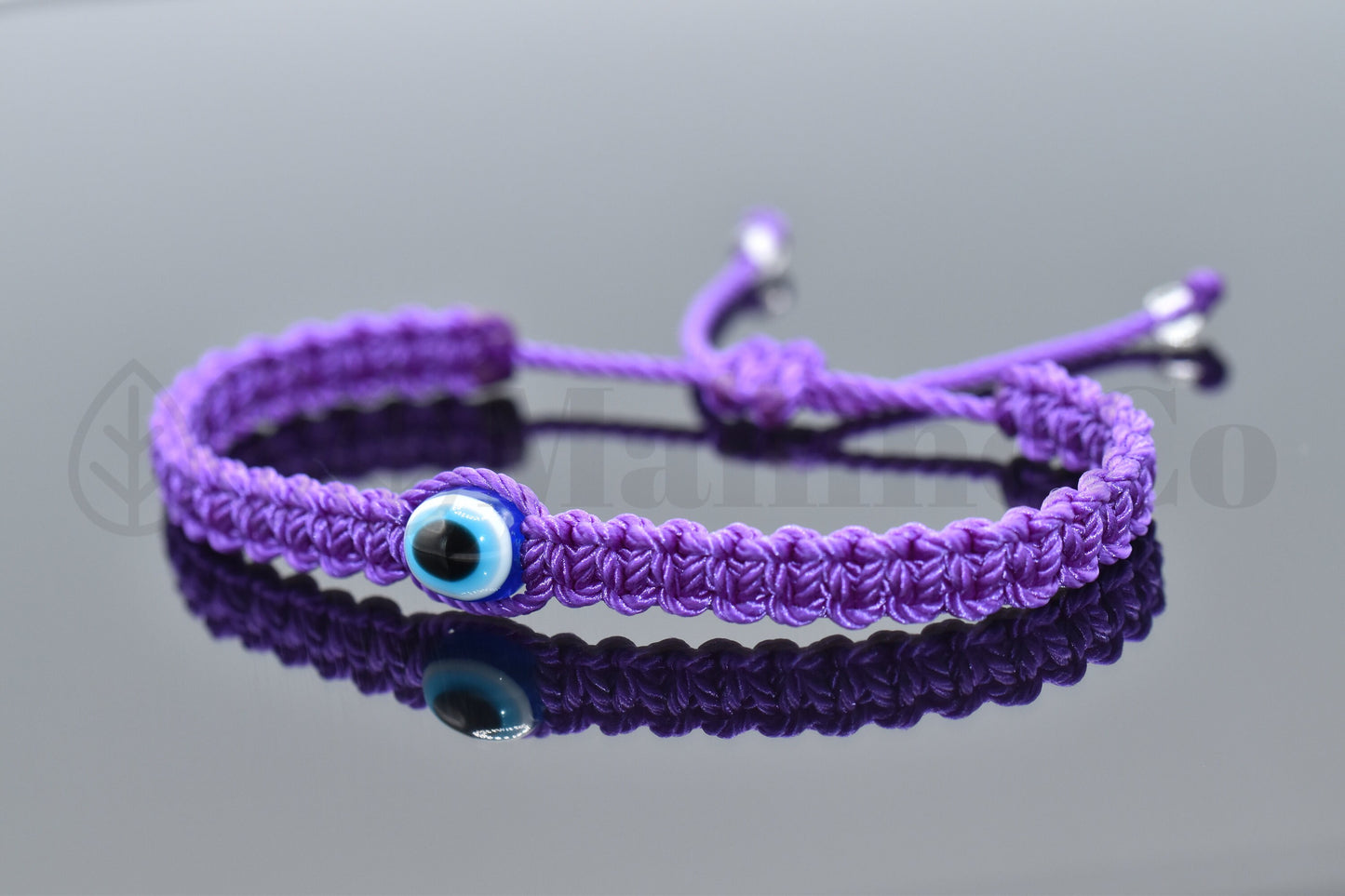 evil eye bracelet, evil eye protection, evil eye amulet, purple braided bracelet, brand new, adjustable