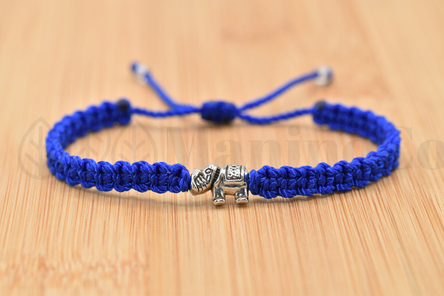 Blue string Elephant bracelet, royal blue string bracelet with an elephant charm for good luck, adjustable, for man and woman