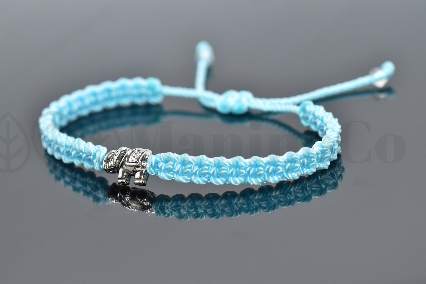 Elephant bracelet, baby blue string bracelet with an elephant charm for good luck, adjustable, blue string bracelet for man and woman