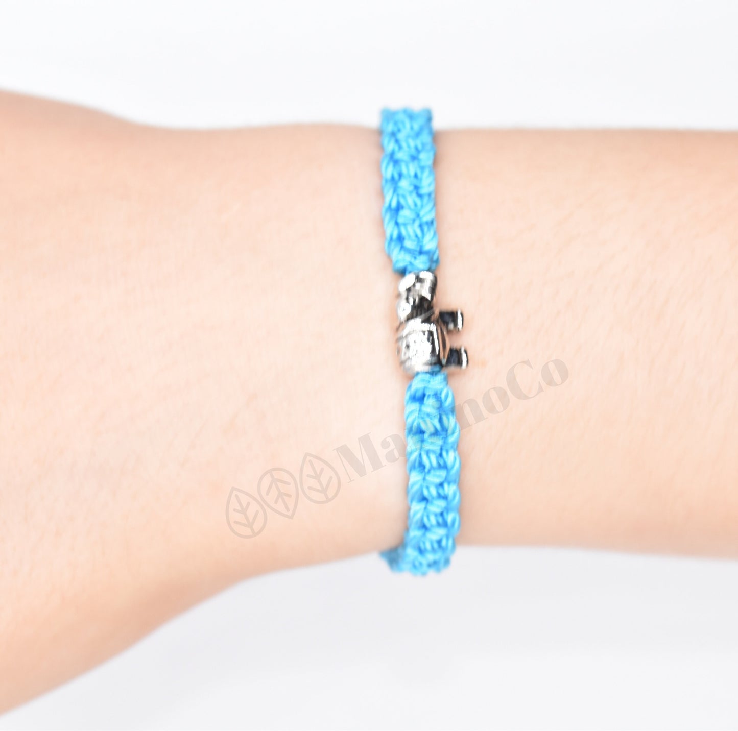 Elephant braided bracelet, turquoise blue string bracelet with an elephant charm for good luck, adjustable, for man and woman