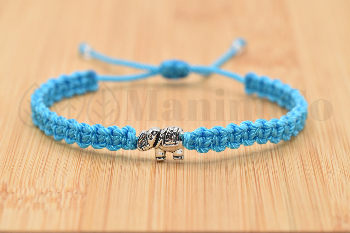 Elephant braided bracelet, turquoise blue string bracelet with an elephant charm for good luck, adjustable, for man and woman