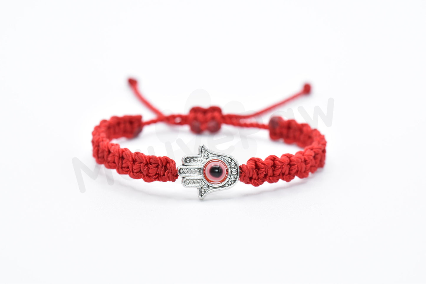 Kids size Hamsa Hand bracelet with an evil eye for protection & good luck braided red string evil eye with a silver color hamsa hand kids