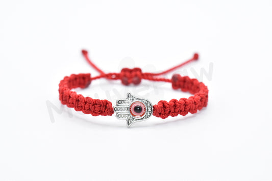 Kids size Hamsa Hand bracelet with an evil eye for protection & good luck braided red string evil eye with a silver color hamsa hand kids