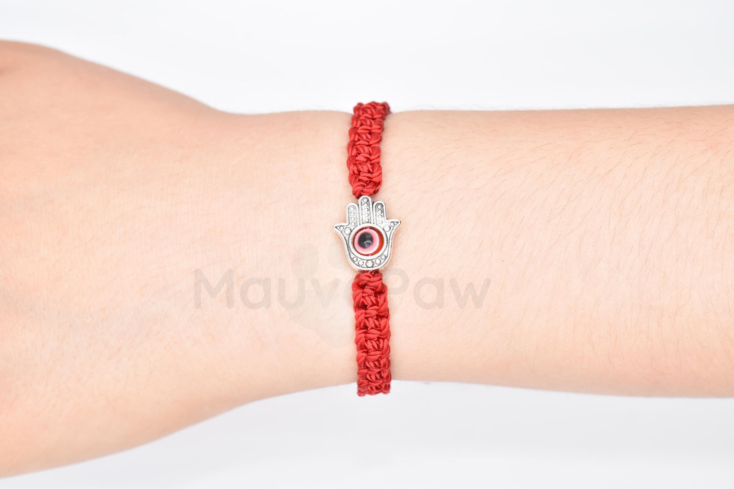 Kids size Hamsa Hand bracelet with an evil eye for protection & good luck braided red string evil eye with a silver color hamsa hand kids