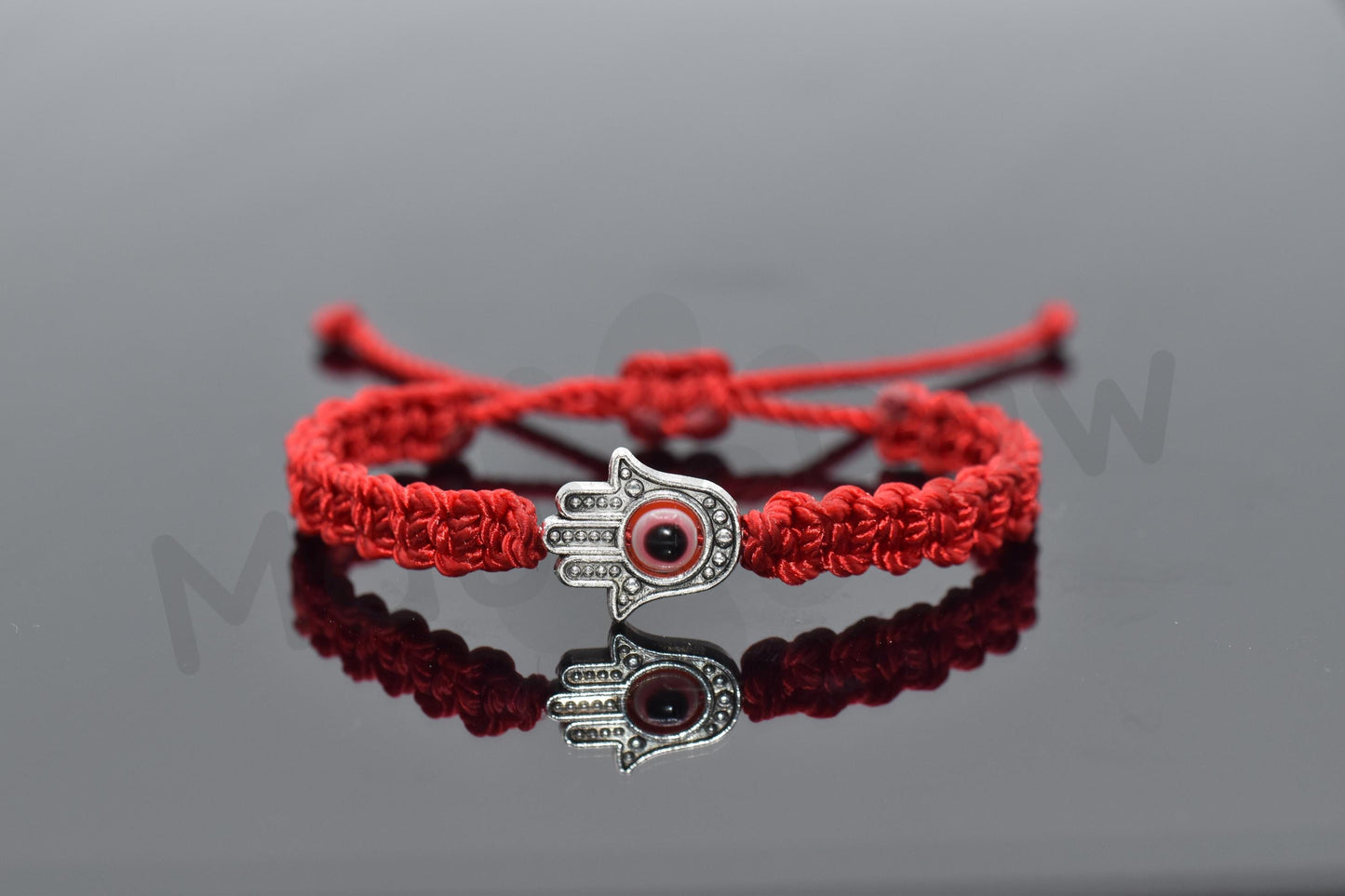 Kids size Hamsa Hand bracelet with an evil eye for protection & good luck braided red string evil eye with a silver color hamsa hand kids