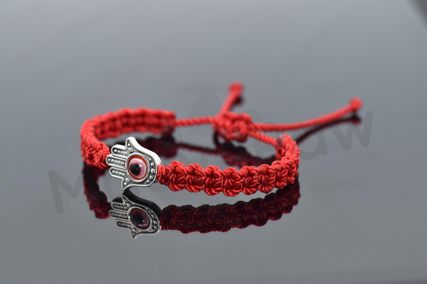 Kids size Hamsa Hand bracelet with an evil eye for protection & good luck braided red string evil eye with a silver color hamsa hand kids