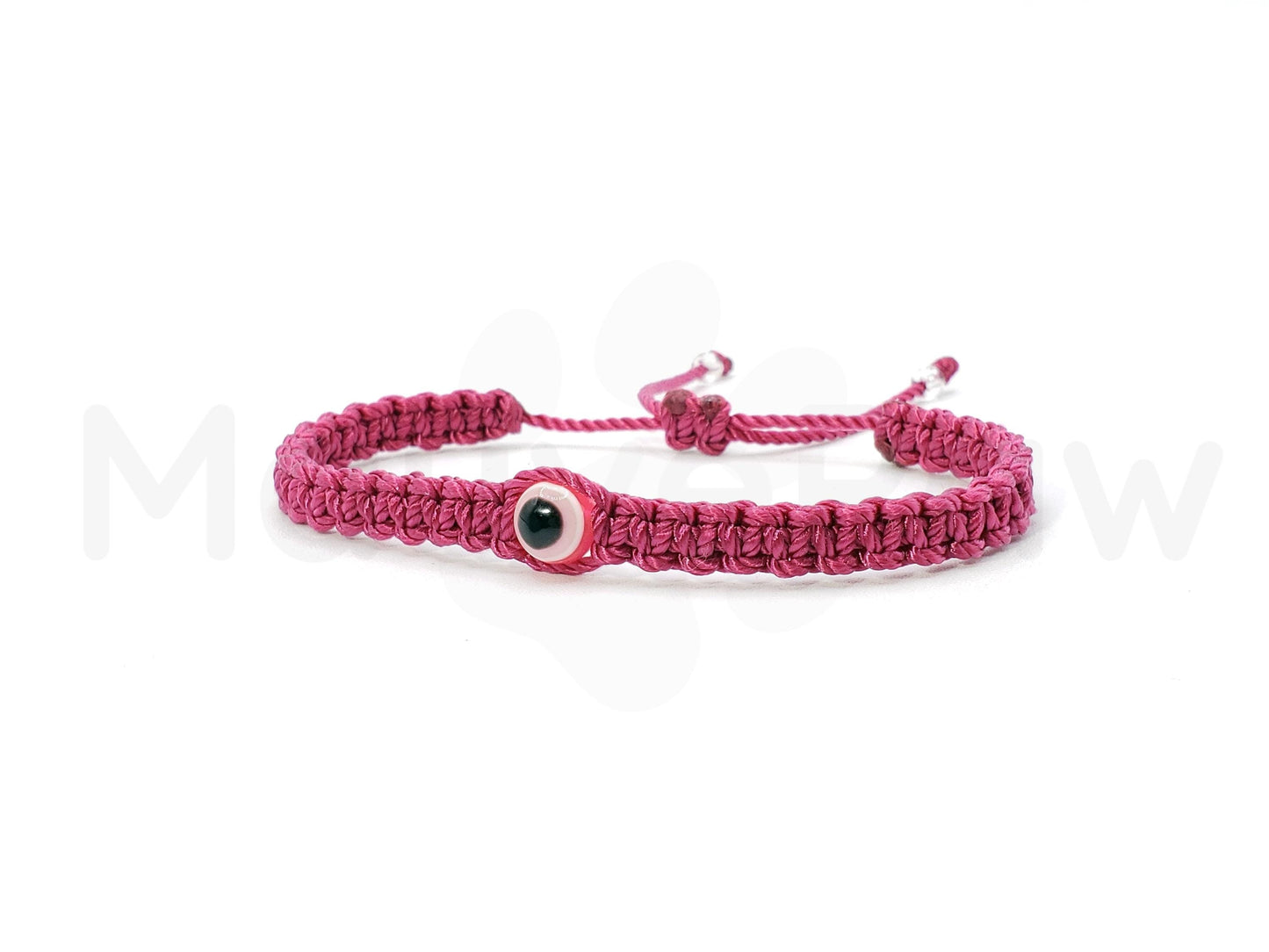 evil eye bracelet, fuschia color string wristband, braided evil eye protection bracelet, good luck wristband adjustable