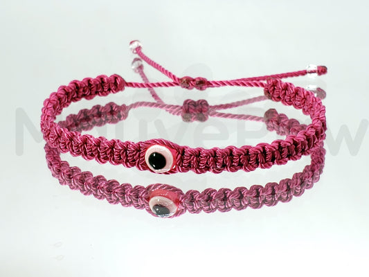 evil eye bracelet, fuschia color string wristband, braided evil eye protection bracelet, good luck wristband adjustable