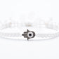 Hamsa Hand white bracelet with an evil eye for protection & good luck braided white string wristband with a silver color hamsa hand