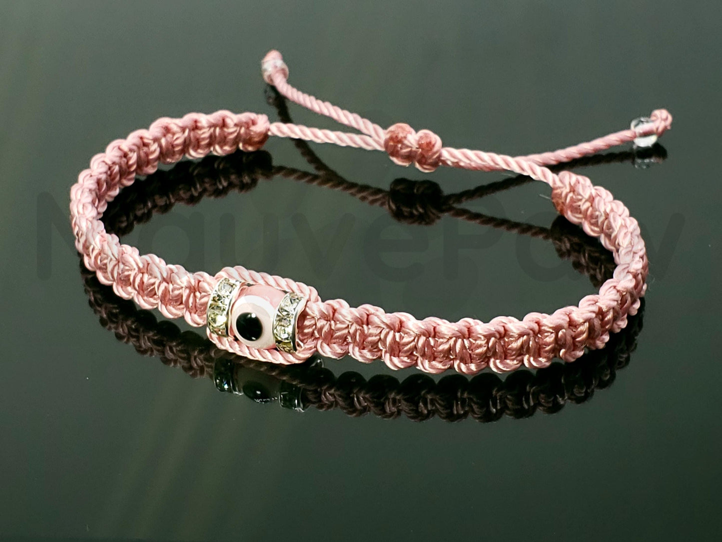 Beautiful evil eye bracelet, pink string evil eye wristband braided evil eye protection bracelet, good luck charm wristband, adjustable