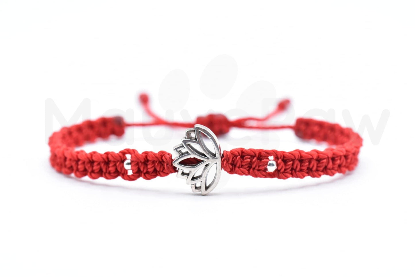 Lotus flower bracelet, red string braided bracelet, silver tone lotus flower charm, braided adjustable bracelet for man & woman