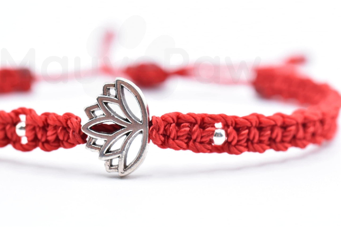 Lotus flower bracelet, red string braided bracelet, silver tone lotus flower charm, braided adjustable bracelet for man & woman