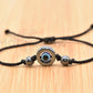 Hematite black string good luck bracelet, evil eye charm, single black string wristband, evil eye protection bracelet, adjustable