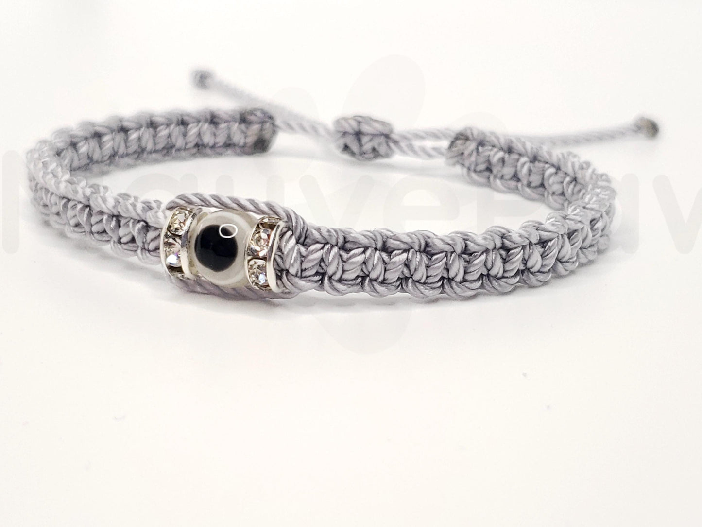 evil eye bracelet, silver string evil eye wristband, braided evil eye protection bracelet, good luck charm wristband, adjustable