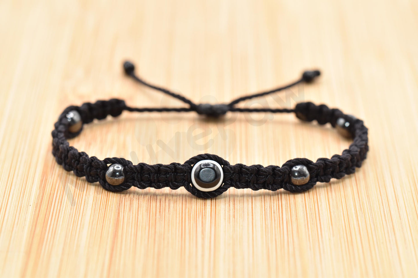 black string and hematite evil eye bracelet evil eye braided black string wristband, evil eye protection  bracelet, adjustable for man/woman