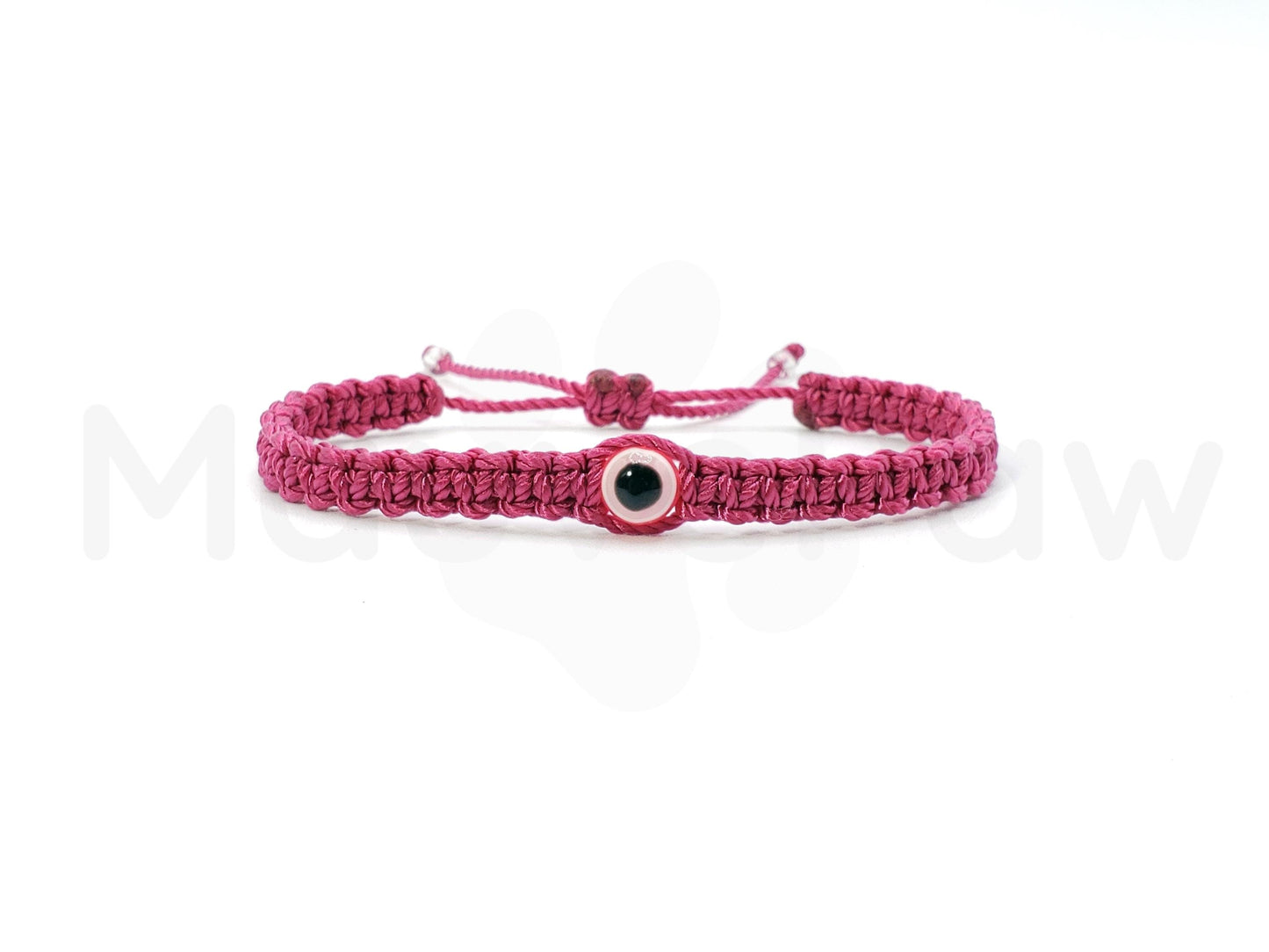 evil eye bracelet, fuschia color string wristband, braided evil eye protection bracelet, good luck wristband adjustable