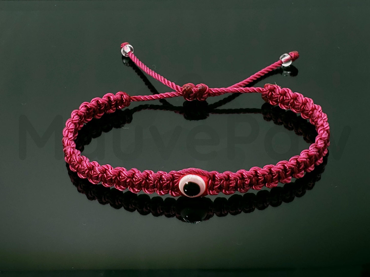 evil eye bracelet, fuschia color string wristband, braided evil eye protection bracelet, good luck wristband adjustable