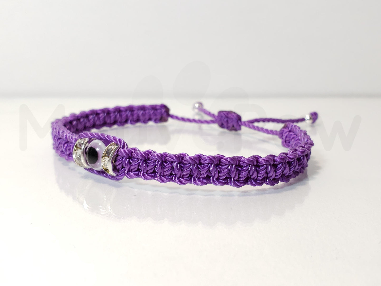 evil eye bracelet, purple string, evil eye wristband, braided evil eye protection bracelet, good luck adjustable wristband.