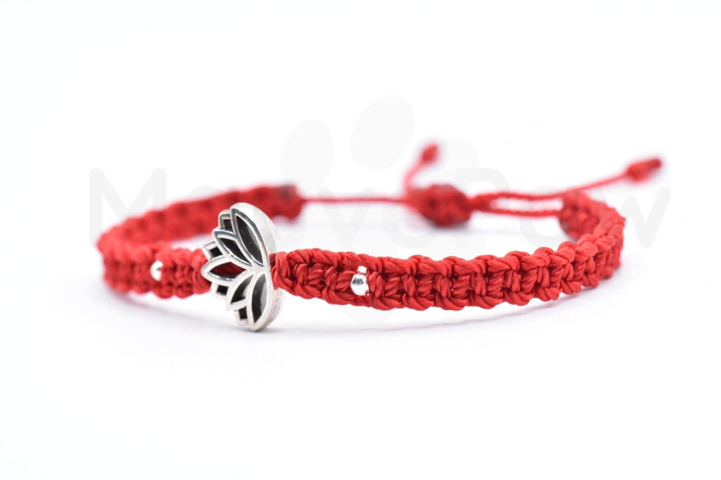 Lotus flower bracelet, red string braided bracelet, silver tone lotus flower charm, braided adjustable bracelet for man & woman