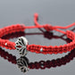 Lotus flower bracelet, red string braided bracelet, silver tone lotus flower charm, braided adjustable bracelet for man & woman