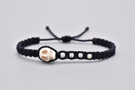 black string skull braided bracelet, adjustable for man & woman