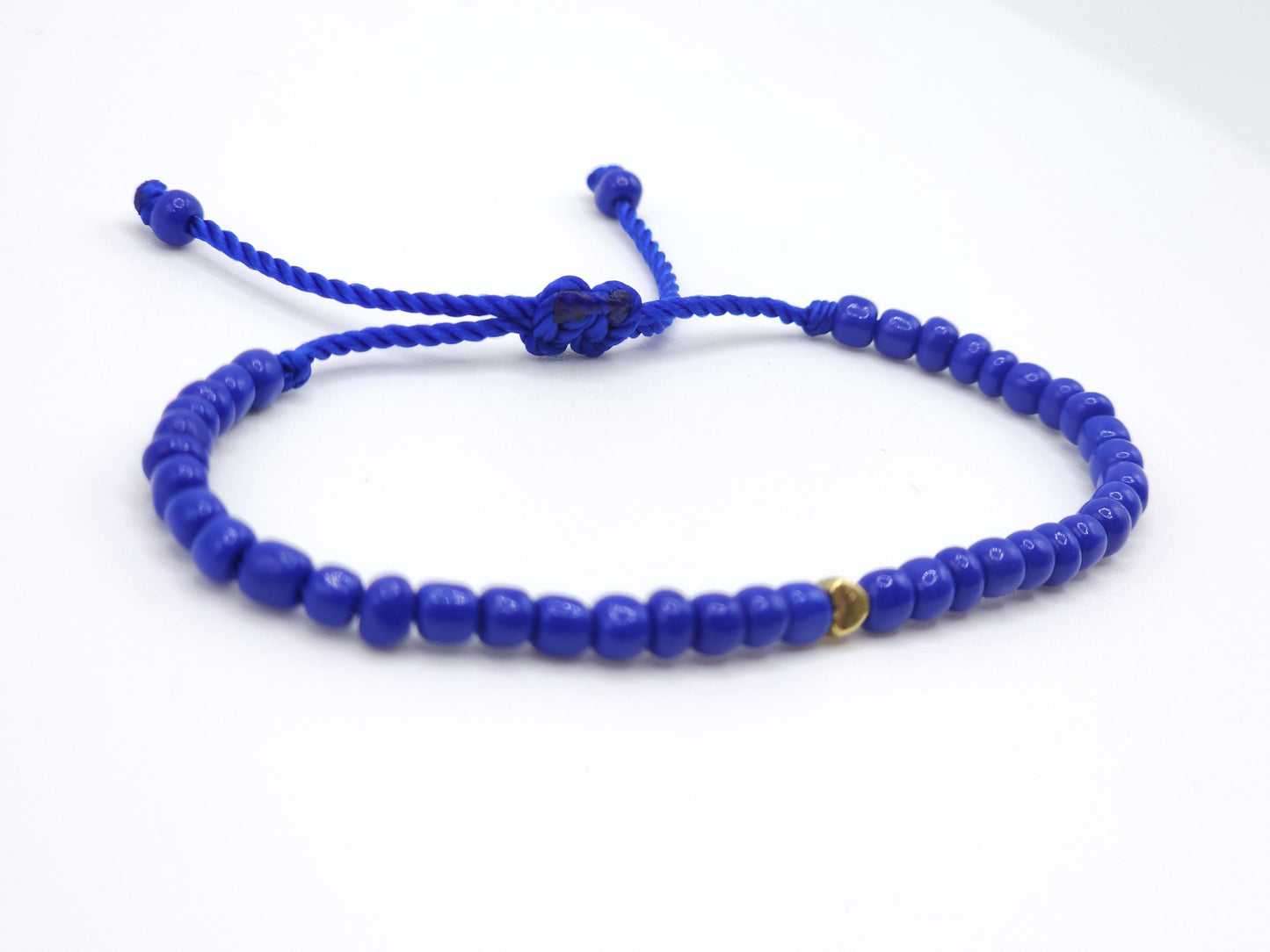 support bracelet, blue string wristband, blue beaded bracelet, unisex blue bracelet, Kamala Morse Code Seed Bead Bracelet, adjustable