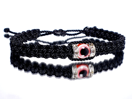 evil eye bracelet, black -charm - red