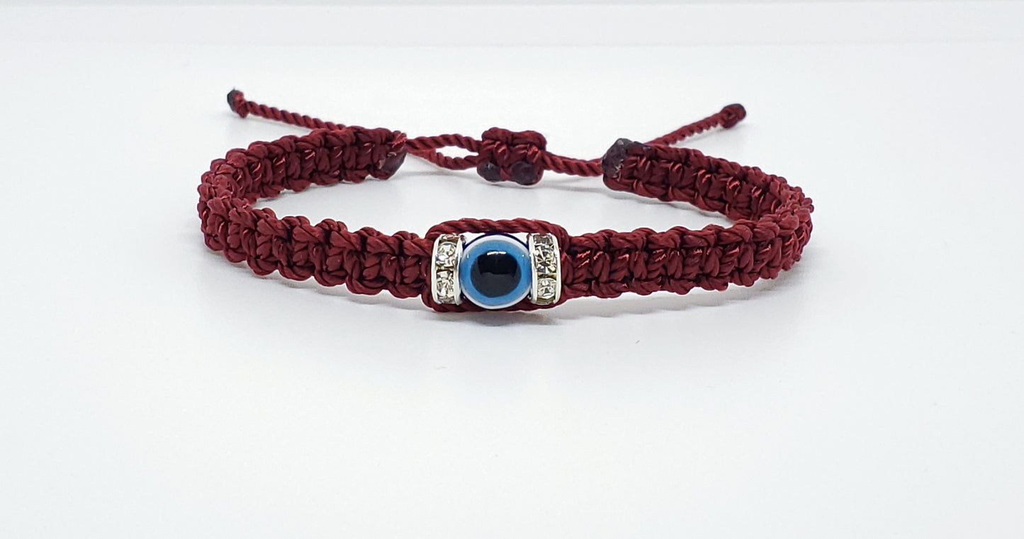 evil eye bracelet, burgundy -charm