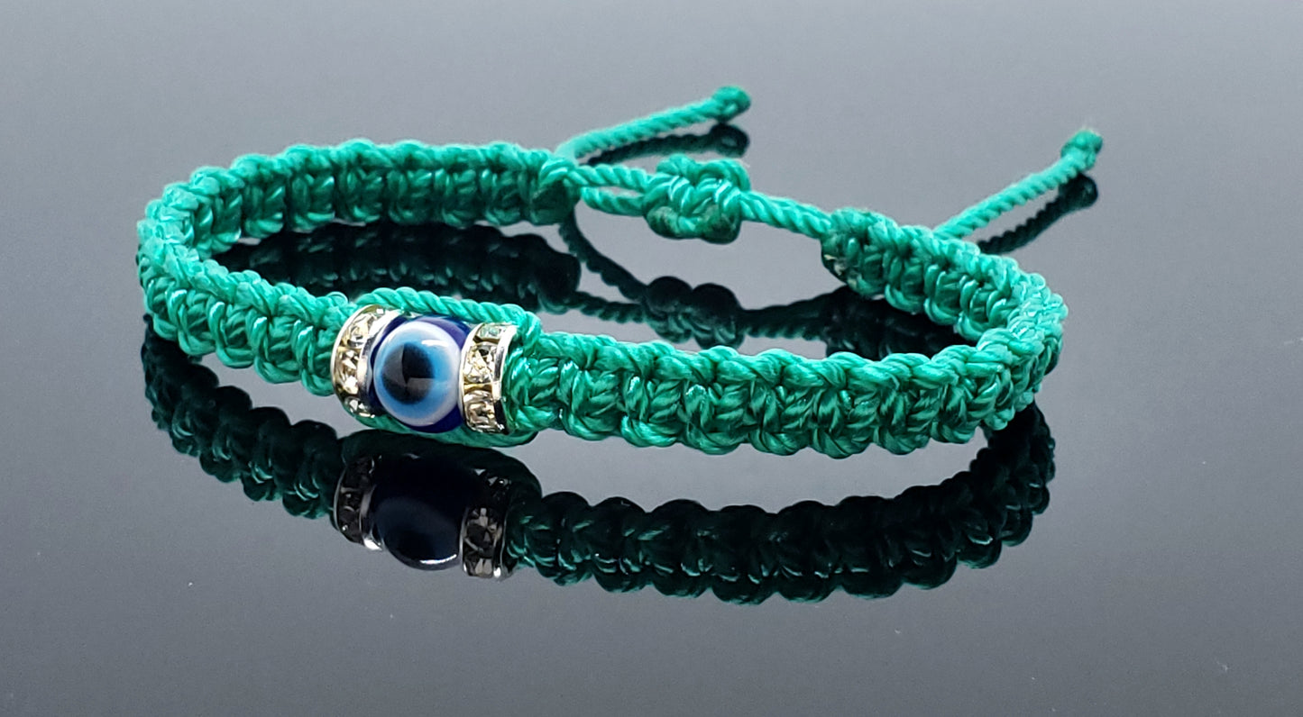 evil eye bracelet, aqua green -charm