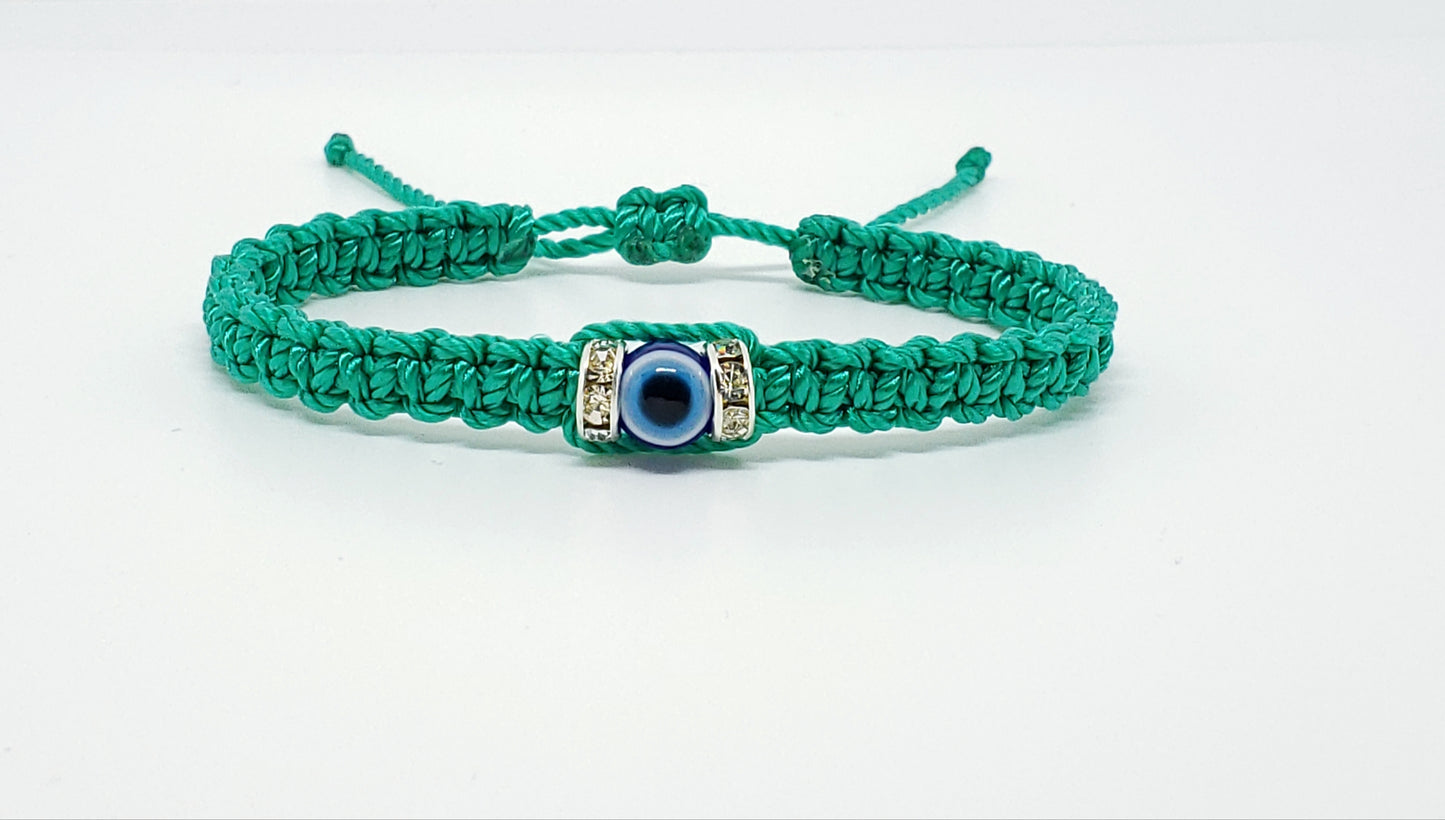 evil eye bracelet, aqua green -charm