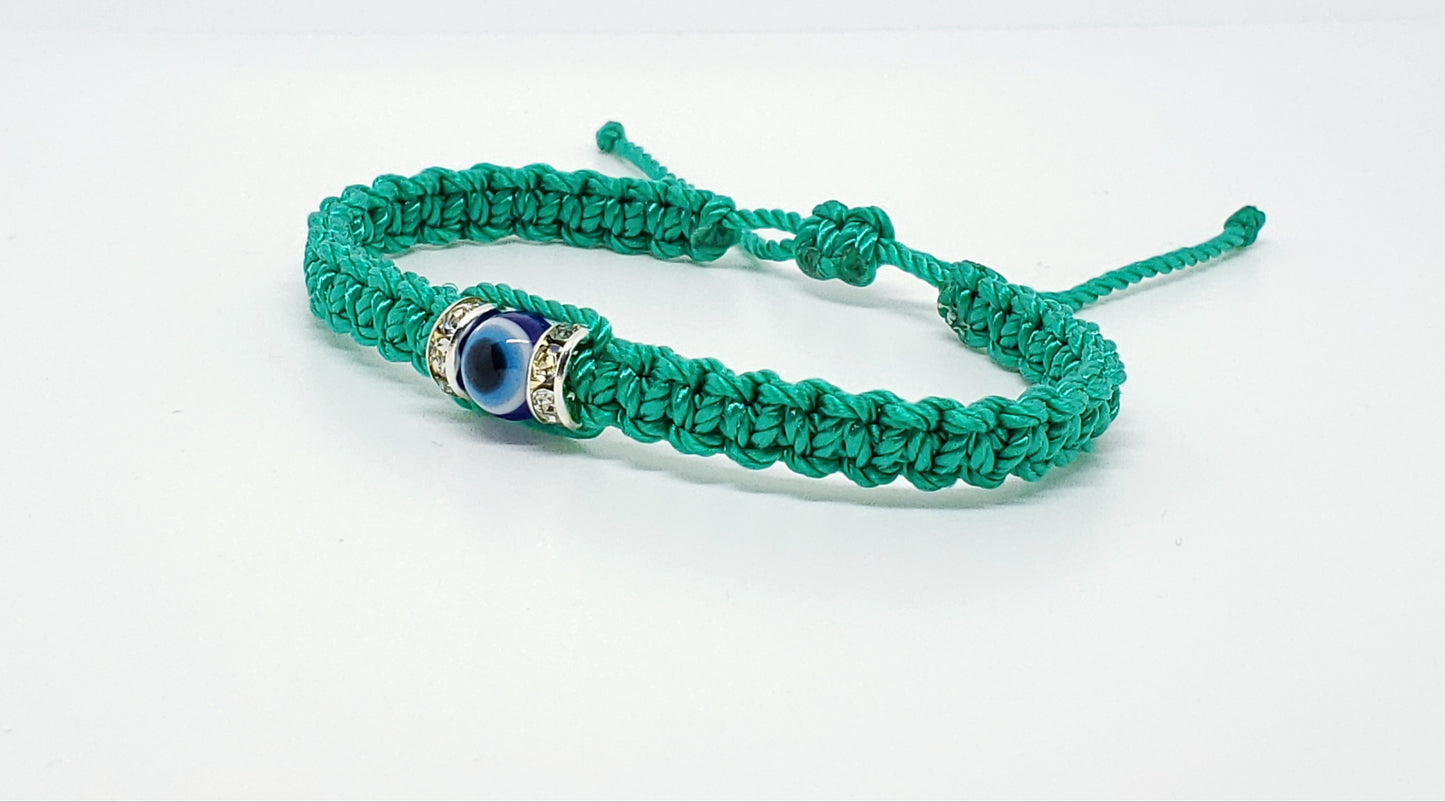 evil eye bracelet, aqua green -charm