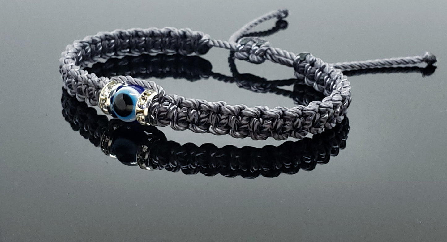 evil eye bracelet, gray -charm