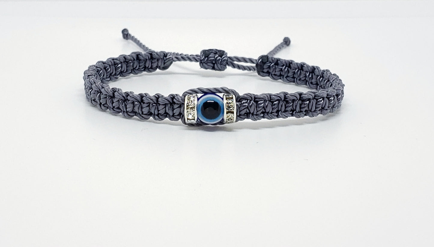 evil eye bracelet, gray -charm