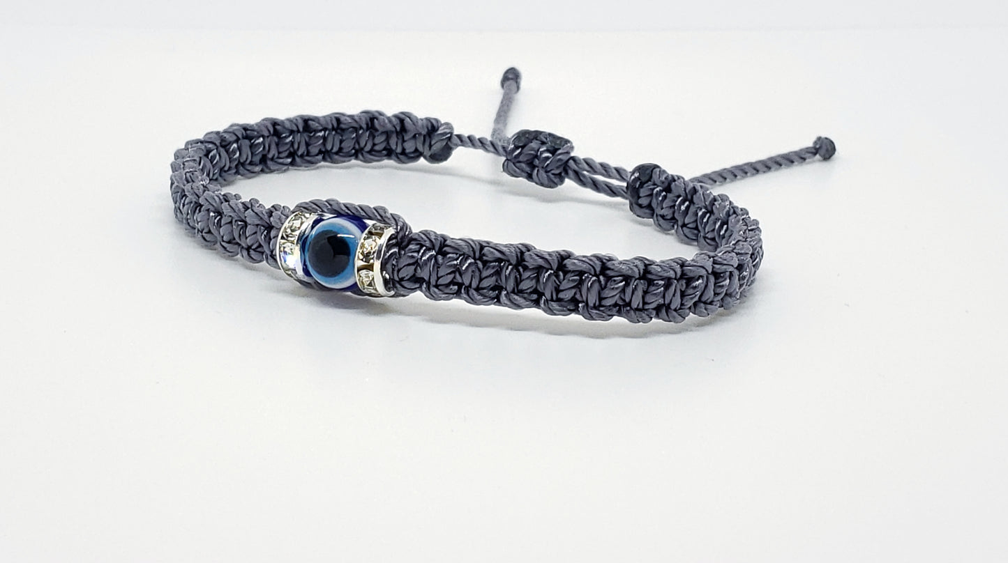 evil eye bracelet, gray -charm