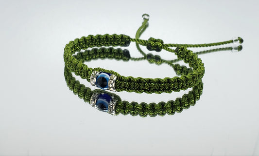 evil eye bracelet, green -charm