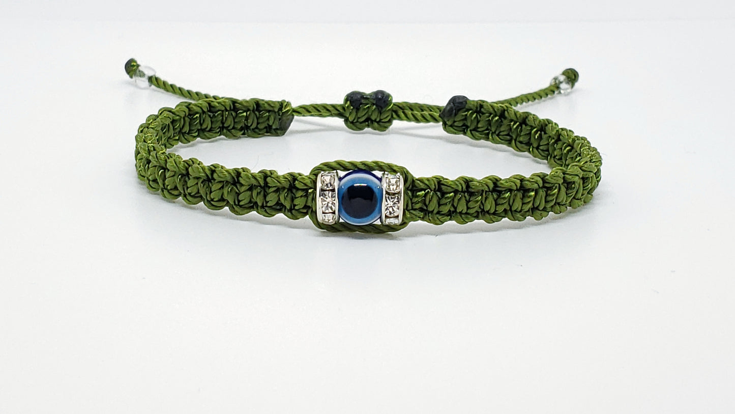 evil eye bracelet, green -charm