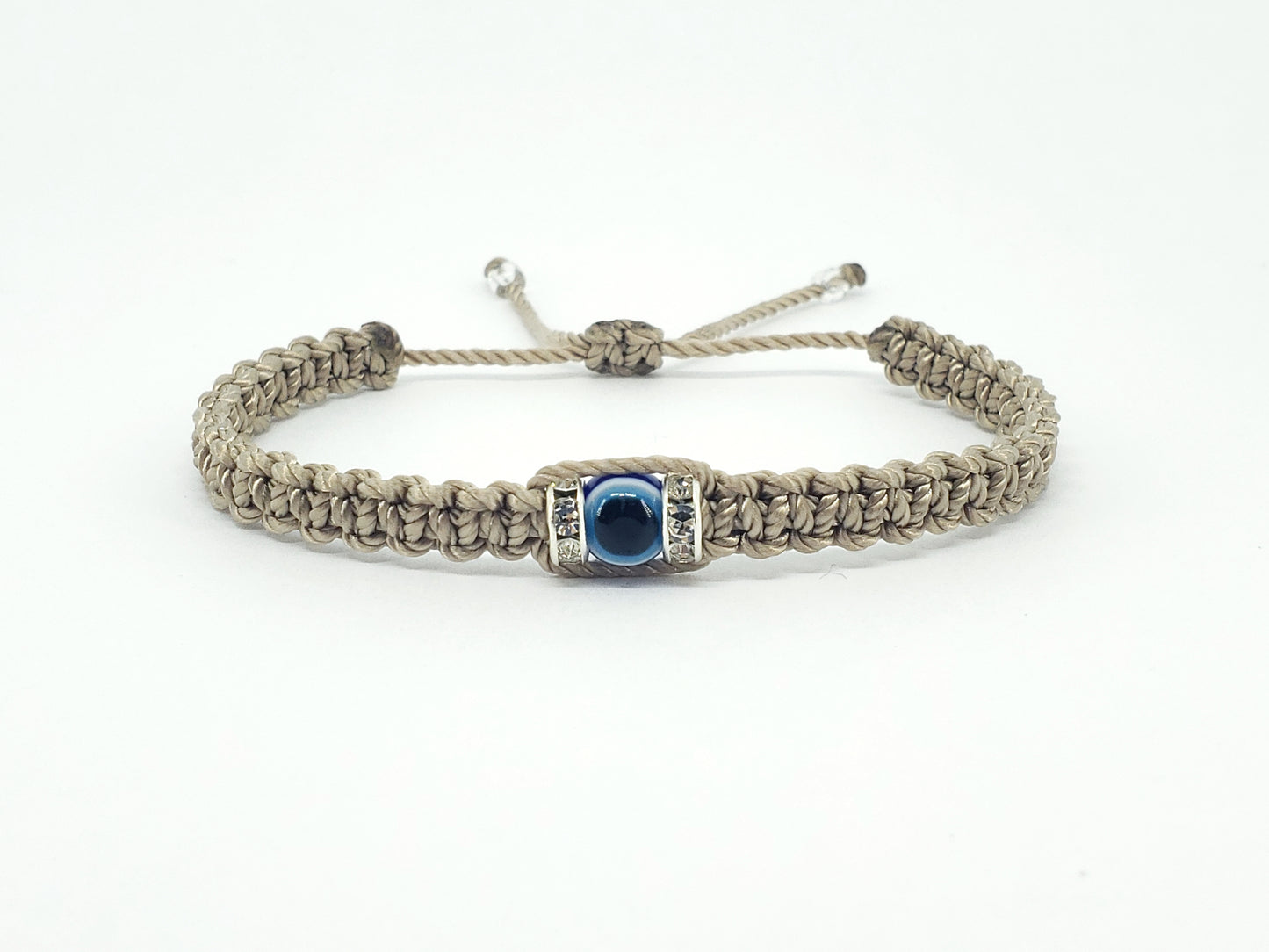 evil eye bracelet, beige -charm