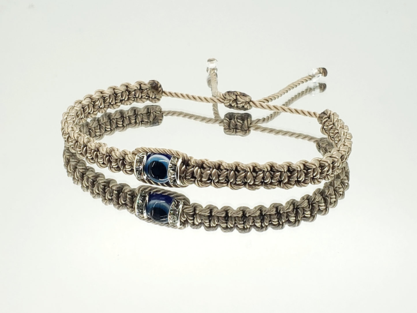 evil eye bracelet, beige -charm