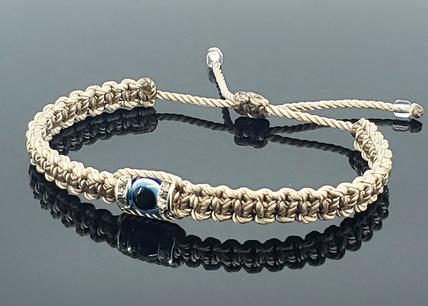 evil eye bracelet, beige -charm