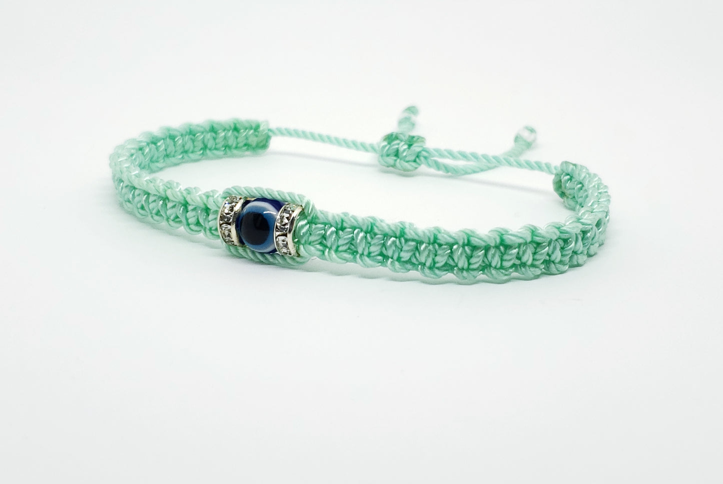 Evil eye bracelet, mint green -charm