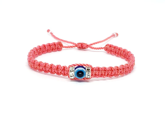 evil eye bracelet, coral -charm