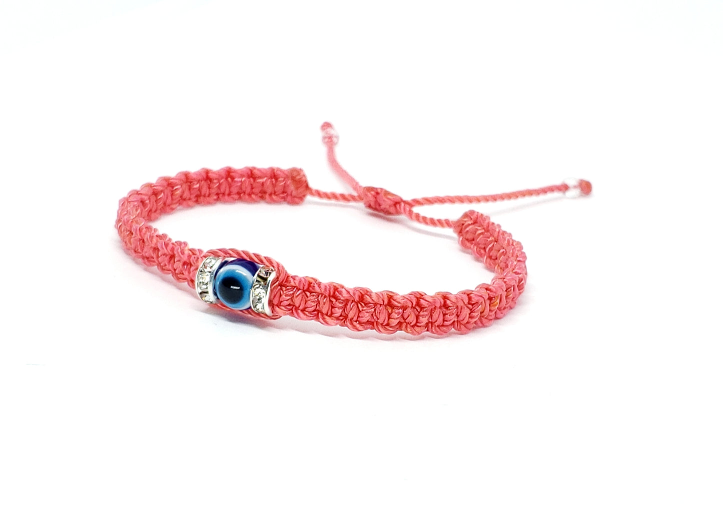 evil eye bracelet, coral -charm