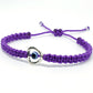 evil eye bracelet with silver tone metal heart, purple -shc
