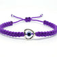 evil eye bracelet with silver tone metal heart, purple -shc