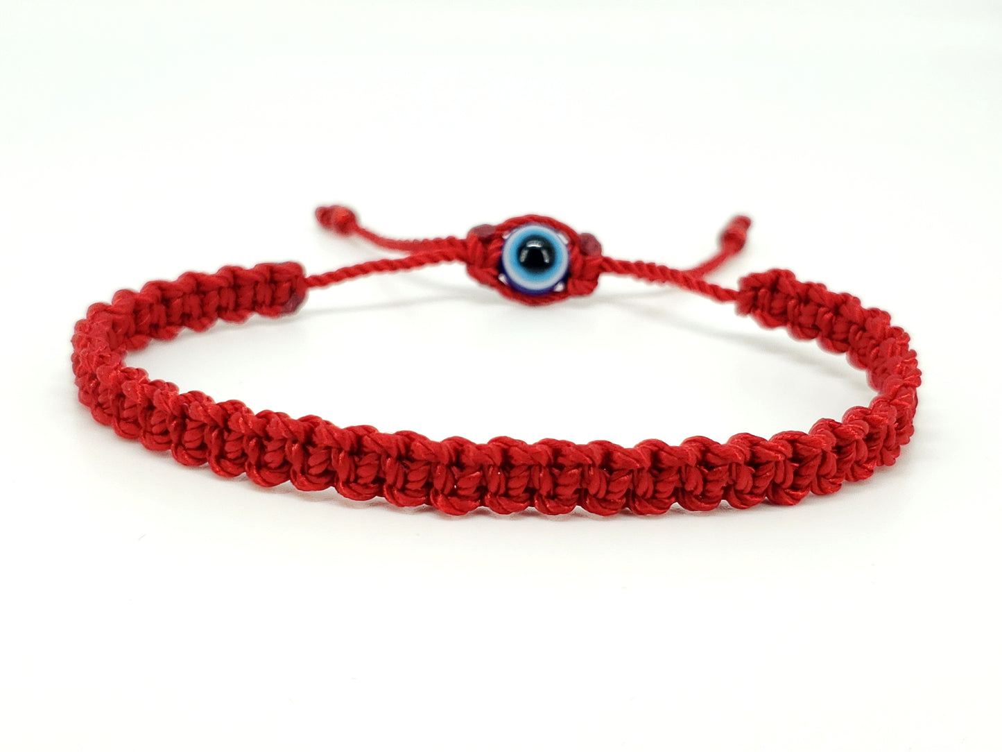 Red string evil eye bracelet zipper bead