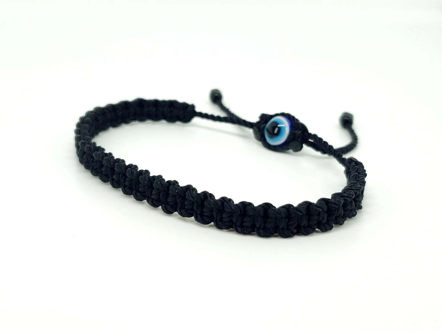 evil eye bracelet, black -zipper bead