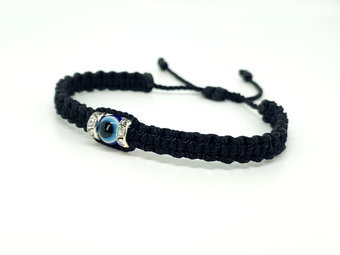 evil eye bracelet, black -charm