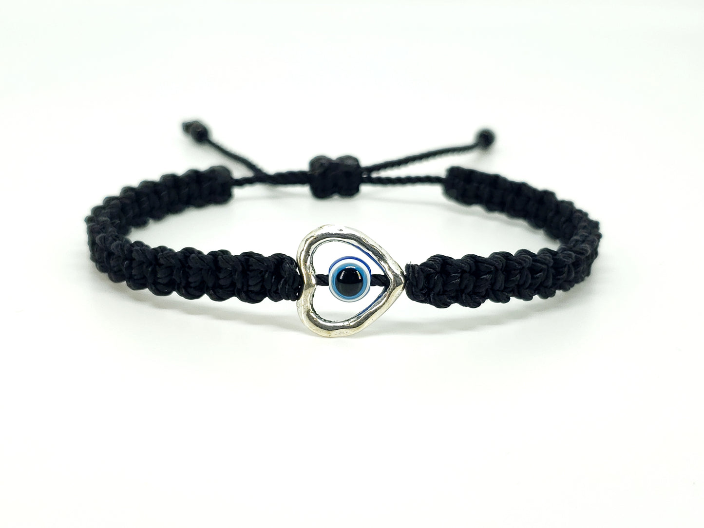 evil eye bracelet with metal heart, black -shc