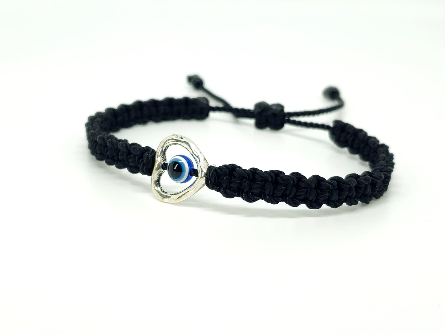 evil eye bracelet with metal heart, black -shc